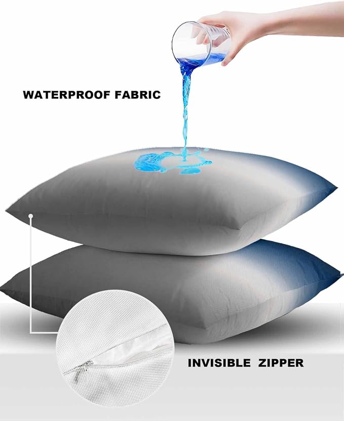Outdoor Waterproof Throw Pillow Covers Set of 2 Blue Grey Ombre Pillowcases 26x26 Inches Gradient Gradual Color Patio Decorative Pillows Cushion Case Patio Pillows for Couch Bed Chair Garden