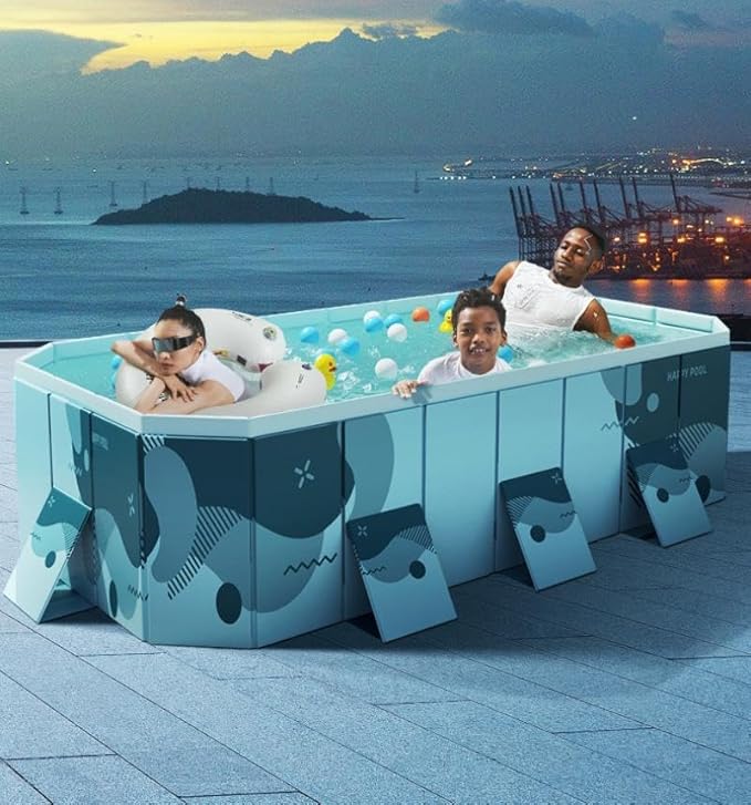 Jessie Foldable Pool for Kids and Adults Non InflatableFrame Outdoor Swimming Pool Blue Kiddie Pools Thickened Support Dog Above Ground Garden Backyard (118.11 in)