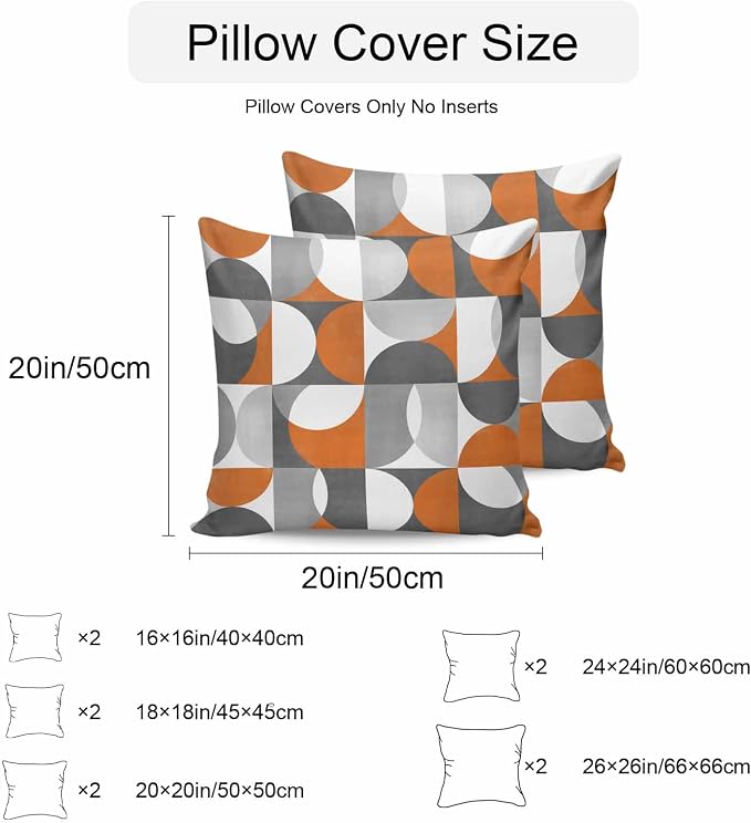 Vandarllin Outdoor Throw Pillows Covers 20x20 inch Set of 2 Waterproof Mid Century Geometric Decorative Zippered Cushion Covers for Patio Furniture, Abstract Modern Orange Lumbar Pillowcases