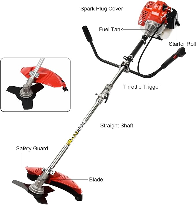 52CC Lawn Mower,2-Stroke Gas Powerful Hedge Trimmer,Full Functioning Guard Accessories,Weed Eater,Gas Straight Shaft String Backpack Grass Trimmer for Garden Yard Weeding Work Red