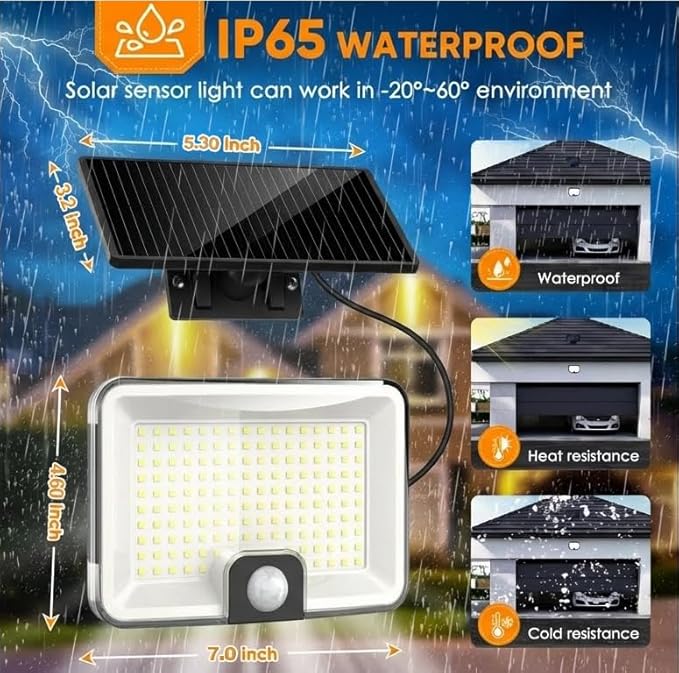 Solar Lights Outdoor Waterproof Motion Sensor, 1000LM LED Measured Flood Light with Remote,16 FT Detection, 270° Wide, Dusk to Dawn Solar Powered Security Lights for Porch Patio Yard Garage