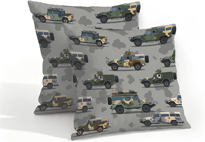 16x16 Inch Outdoor Pillow Covers Set of 2 Waterproof Throw Pillow Covers Decorative Couch Cushion Covers Army Vehicles Theme Square Pillowcases Protectors for Patio Garden Sofa