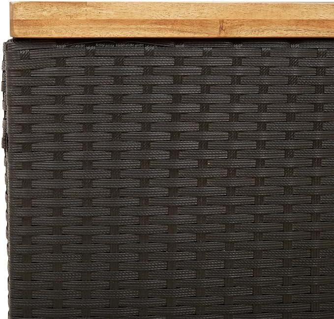 Patio Garden Storage Box, Outdoor Storage Box Deck Box, Entryway Storage Box with Seat for Patio Garden Balcony Yard, Black 43.3"x21.7"x24.8" Poly Rattan Acacia Wood,-349