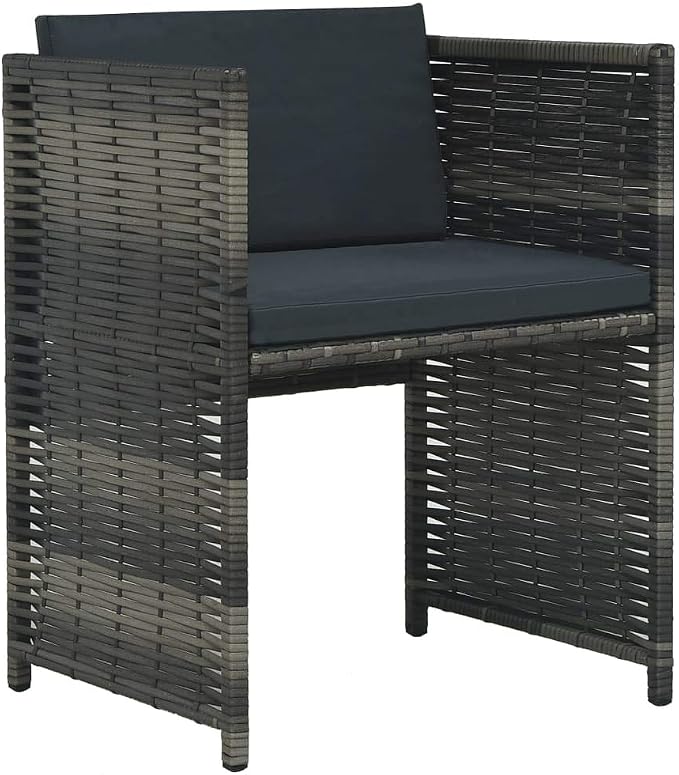 3 Piece Poly Rattan Gray Bistro Set with 4 Removable Cushions, 1 Table and 2 Chairs Outdoor Dining Set for Garden Patio