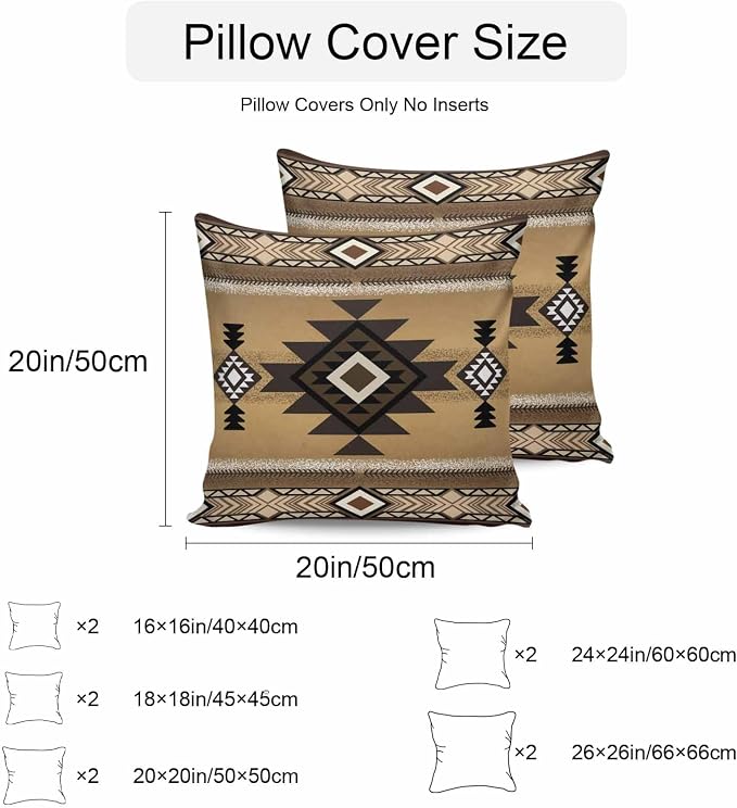Vandarllin Outdoor Throw Pillows Covers 20x20 inch Set of 2 Waterproof Tribal Style Decorative Zippered Cushion Covers for Patio Furniture, Brown Southwest Native American Lumbar Pillowcases
