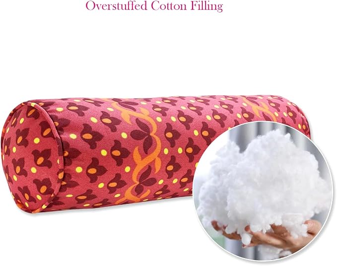 Pack of 2 Outdoor Waterproof Decorative Bolster Pillows with Inserts for Patio Furniture, 20x6 Inch Fade Resistant Patio Garden Bolster Cushions for Couch Bed Sofa, Geometric Red