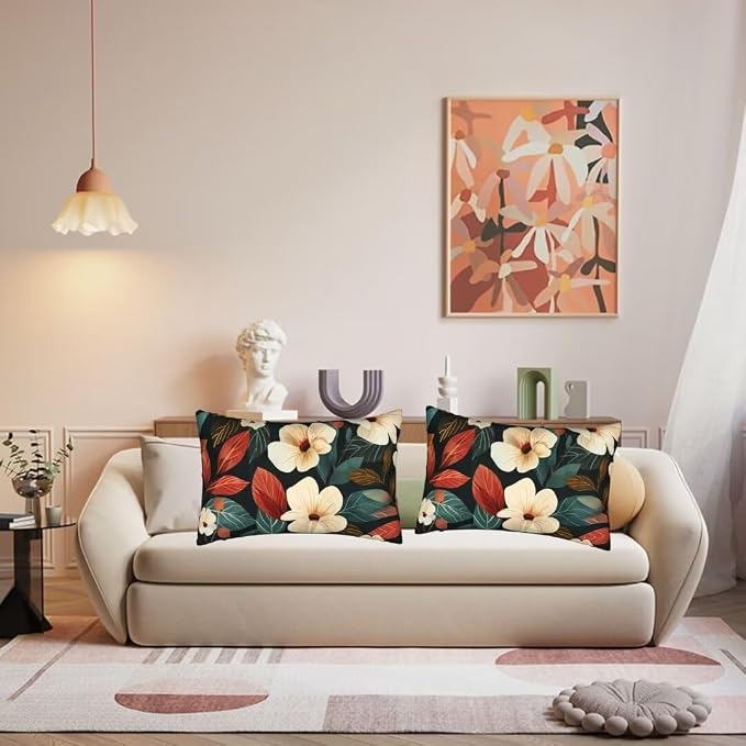 Throw Pillow Covers 20 x 28 Pillow Covers Set of 2 Couch Pillows for Living Room, Flower Throw Pillows with Invisible Zipper, Linen Accent Pillows Decorative Pillow Covers Farmhouse Decor, Plant J341