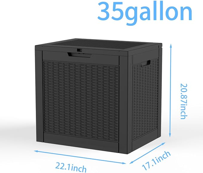 35-Gallon Outdoor Storage Box, Waterproof Deck Box for Patio Cushions, Garden Tools, Pool Accessories, Lockable Outside Storage Bin for Backyard & Deck (Black)