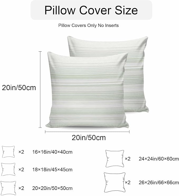 Sage Green Stripe Waterproof Outdoor Pillow Covers Set of 2 Home Decor, Abstract Art Modern Vertical Striped Pillowcase Patio Pillow Covers for Couch Bench Furniture Garden 18x18in