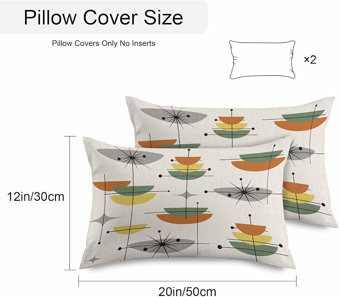 Vandarllin Outdoor Throw Pillows Covers 20x12 inch Set of 2 Waterproof Boho Mid Century Decorative Zippered Cushion Covers for Patio Furniture, Sage Green Yellow Geometric Abstract Lumbar Pillowcases