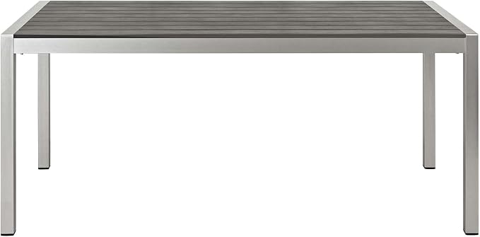 Modway Shore Aluminum Outdoor Patio 3-Piece Dining Set with 71" Rectangle Dining Table and Two 67" Benches in Silver Gray
