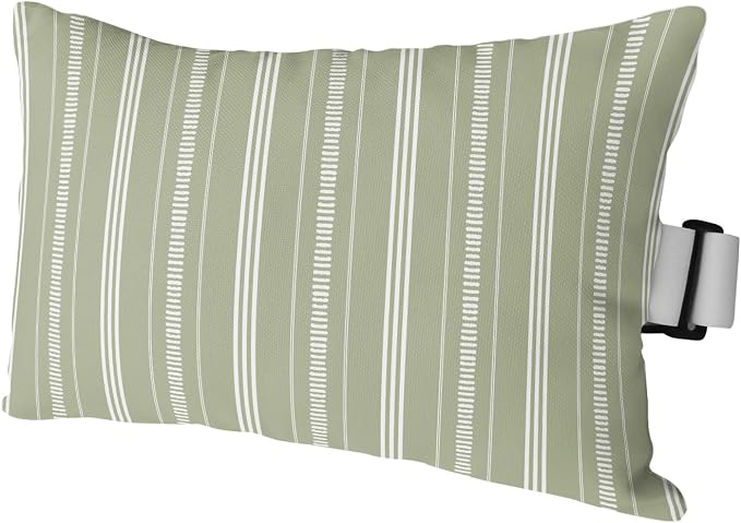 Outdoor Lumbar Pillow 12x20 Inch, Boho Sage Green Waterproof Throw Pillow Covers with Insert, Minimalist Farmhouse Striped Decorative Headrest Pillows for Office Car Travel