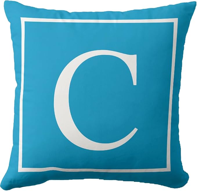 Monogram Initial Light Blue Outdoor Pillow Covers 18 x 18inches Decorative Pillow Case for Sofa Couch Bed (Pillow Insert Not Include)