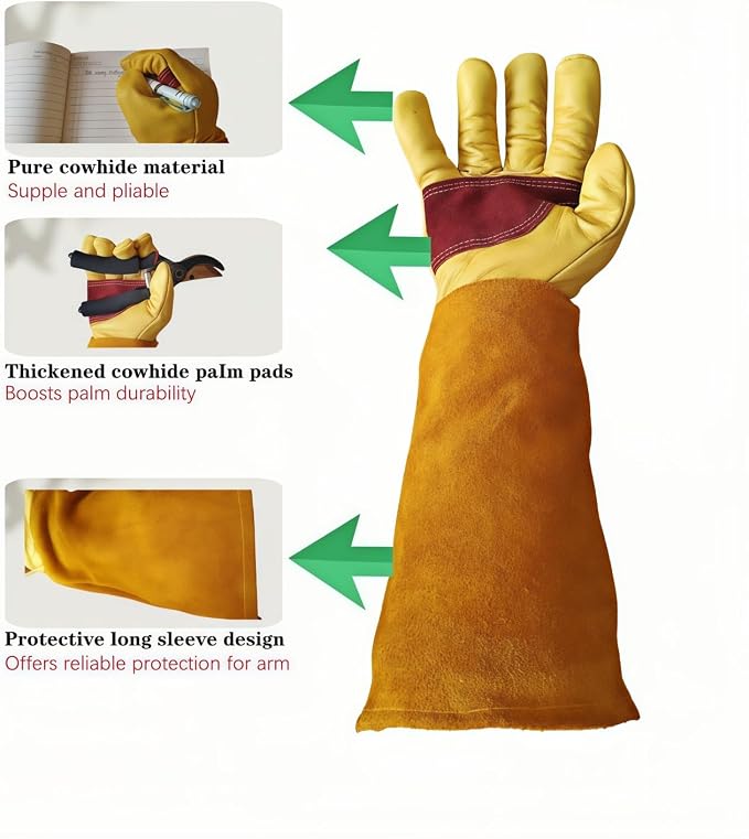 Cow Leather Gardening Gloves, Adjustable&Thorn Proof,Cactus Handling,Rose Pruning,Gardening Gifts For Women/Men