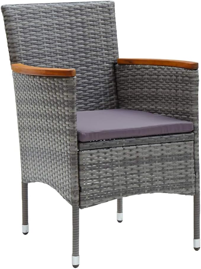 9-Piece Outdoor Dining Set in Grey and Brown with Square Table and 8 Armchairs, Durable Poly Rattan and Acacia Wood Furniture for Patio, Weather-Resistant Comfort Seating