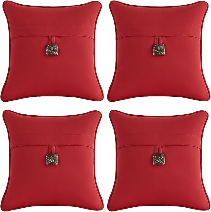 Outdoor Sunbrella Decorative Pillows with Coconut Button Pack of 4, 18" x 18" Outdoor Pillow Set for Couch Bed Throw Patio Sofa, Canvas Jockey Red