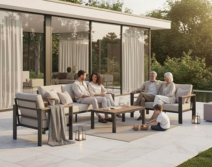 Aluminum Outdoor Patio Furniture Set with Coffee Table, 4 Piece Patio Conversation Sets with Washable Thick Cushions, Outdoor Sectional Furniture Set for Porch, Balcony, Deck, Yard, Graphite