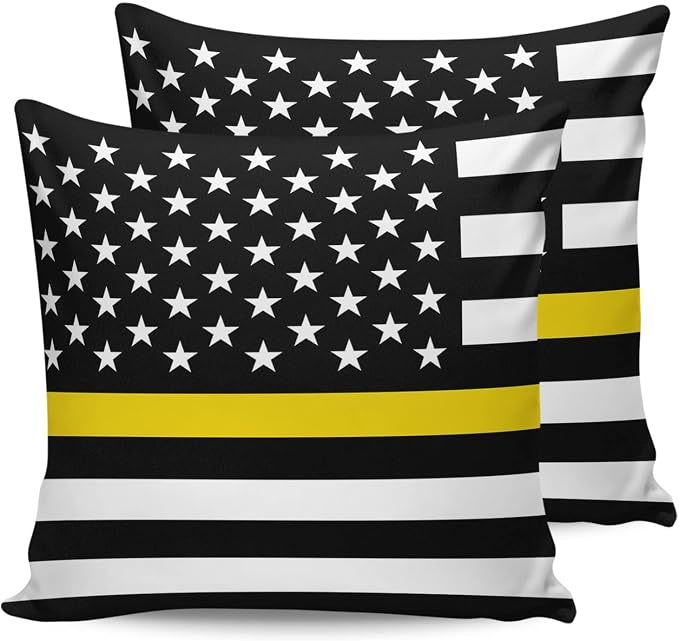 Outdoor Waterproof Pillow Covers Set of 2, Thin Yellow Line Gold Emergency Dispatchers Truck Flag Patio Throw Pillow Covers, Decorative Cushion Case for Couch Sofa Furniture Garden, 24x24 Inch