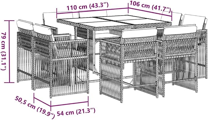 9 Piece Outdoor Dining Set for 8 People, Foldable PE Rattan Garden Furniture Table and Chairs, Patio Backyard Seating, Black and Cream