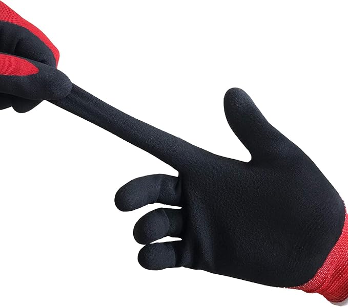 COOLJOB 6 Pairs Gardening Gloves for Men, Breathable Rubber Coated, Xlarge | Garden Gloves Bulk, Non Slip Palm Dipped Grip for Weeding Landscaping, Outside Work for Lawn Yard, Black&Red