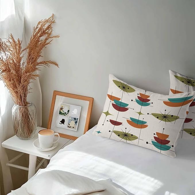 Vandarllin Outdoor Throw Pillows Covers 20x12 inch Set of 2 Waterproof Boho Mid Century Decorative Zippered Cushion Covers for Patio Furniture, Turquoise Orange Geometric Abstract Lumbar Pillowcases