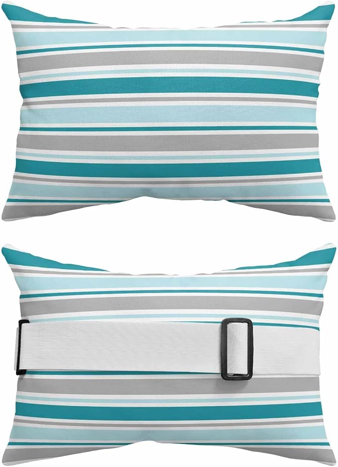 Pack of 4 Outdoor Lumbar Pillow Covers 11x16 Inch, Grey Blue Striped Waterproof Throw Pillow Covers Set, Farmhouse Stripes Modern Abstract Art Outside Decorative Cushion Cases for Patio Porch Car