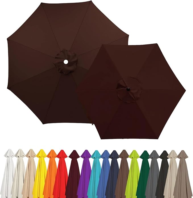Outdoor Umbrella Replacement Canopy, 6 Ribs 8 Ribs Patio Umbrella Replacement Top Cover, 6.6ft 9 ft 10ft 13ft Waterproof Umbrella Top Canopy Fabric Replacement Canvas(Coffee,8.2FT 6-Ribs)