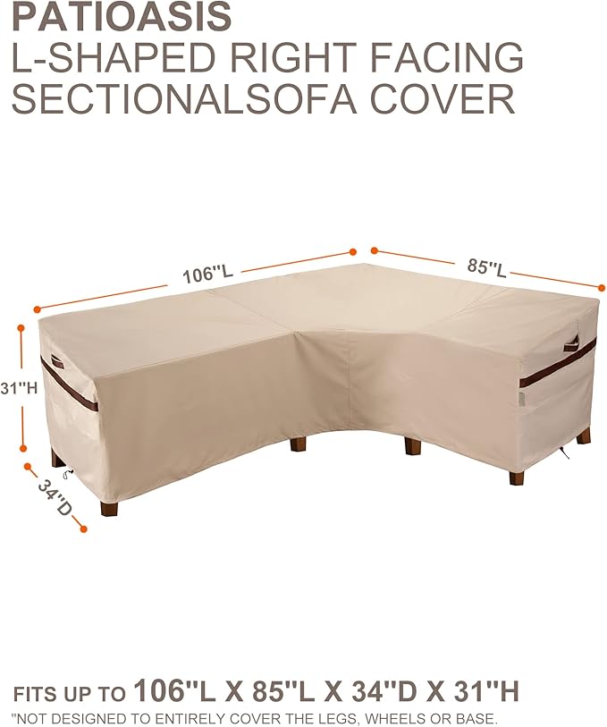 Patio Right-Facing Sectional Lounge Set Cover 106''L x 85''L x 34''D x 31''/26''H Waterproof Outdoor Furniture L-Shaped Sofa Sectional Covers