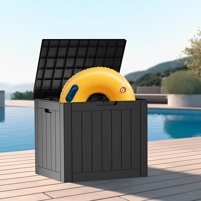 PatioZen 30 Gallon Resin Deck Box with Lockable Lid, Waterproof storage box for Patio Furniture, and Garden Tools, Black