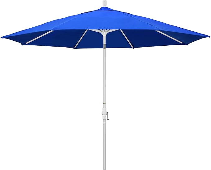 California Umbrella 11Ft Premium Sunbrella Patio Umbrella, Hand-Crank, Tilt-Collar, White Frame, Pacific Blue Fabric