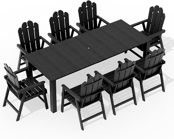 9 Piece Outdoor Dining Set for 8, Patio Table and Chairs, Black | 89.4” table,Large 8 person HDPE outdoor dining set, high back 304 stainless steel, weather resistant for long-term outdoor