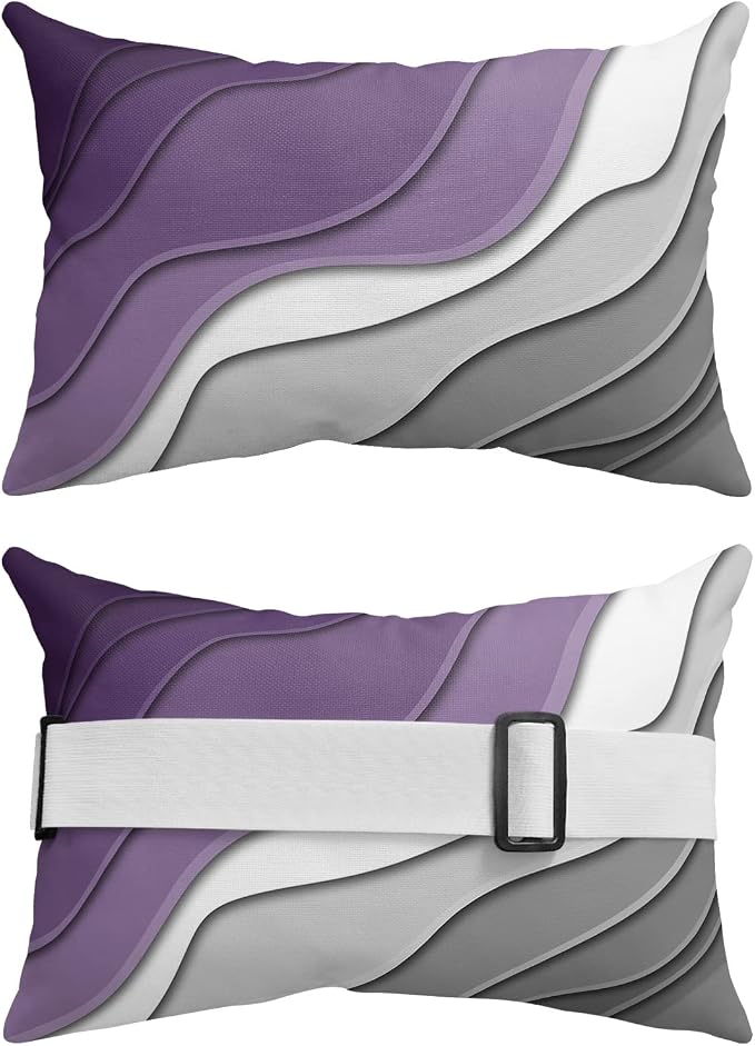 Outdoor Pillows Covers with Inserts Abstract Beach Aesthetic Grey to Purple Gradient Waterproof Pillow with Adjustable Strap Throw Pillows for Patio Furniture Recliner Lounge Chair, 11x16 inch, 1PCS