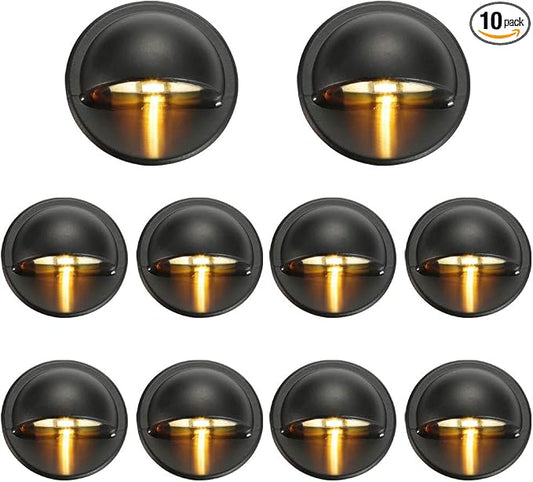 Pack of 10 Warm White Low Voltage LED Deck Lights kit Φ1.38 Outdoor Garden Yard Decoration Lamp Recessed Landscape Pathway Step Stair Warm White LED Lighting, Black
