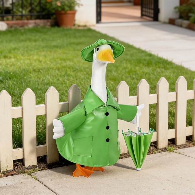 Raincoat Porch Goose Outfits,Spring Summer Lawn Goose Statue Raincoat Clothes,Fits 23" Geese Statue, for Summer Outdoor Patio Yard Lawn Garden Decoration (Raincoat-Green)