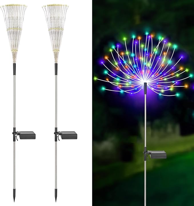 2PACK Solar Firework Lights outside150LEDs 8 Lighting Mode Sensor Light Waterproof for Garden Decoration Yard Pathway Christmas ，Halloween，Parties，Wedding， Christmas Decoration