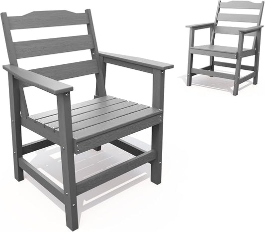THOEOE Outdoor Dining Chair Set of 2, Patio Dining Chairs with Arms, All-Weather HDPE Outdoor Chairs for Garden, Poolside, Deck, Grey