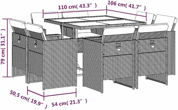 9-Piece Garden Dining Set, Patio Furniture Set with 8 Rattan Chairs and Acacia Wood Table, Outdoor Dining Set for 8 Persons, Black and Brown Dining Set for Backyard and Terrace