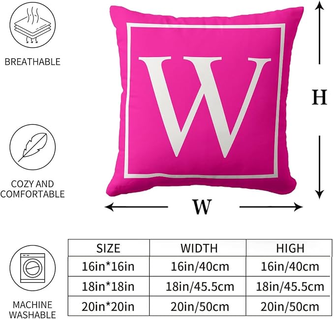 Monogram Initial Hot Pink Outdoor Pillow Covers 18 x 18inches Decorative Pillow Case for Sofa Couch Bed (Pillow Insert Not Include)