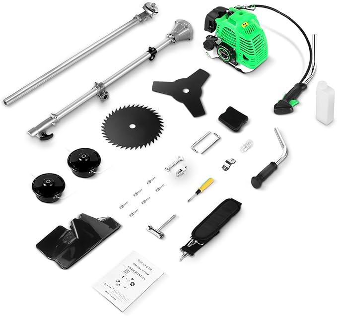 Weed Eater 58CC Weed Wacker 4-in-1 Gas Powered String Trimmer, Gas Brush Cutter with 4 Detachable Heads 18.5" Cutting Path Straight Shaft 2-Cycle for Brush(Green)