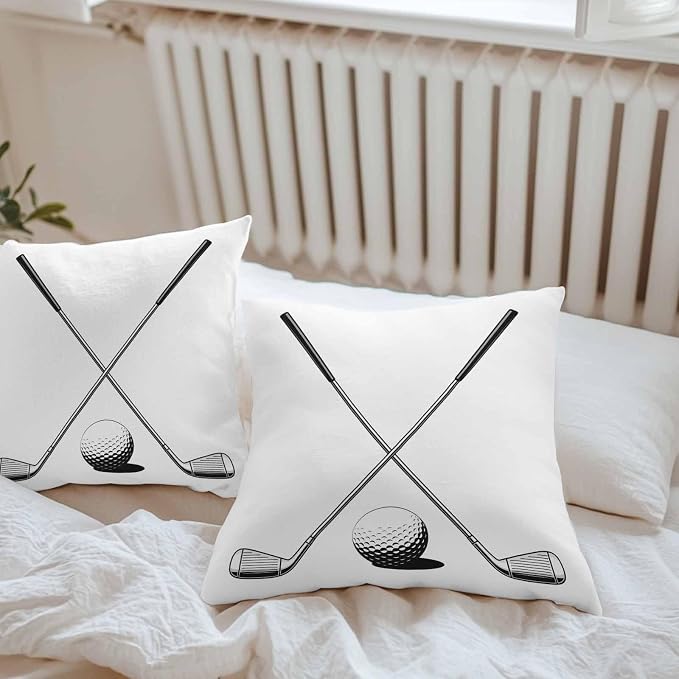 Vandarllin Outdoor Throw Pillows Covers 20x20 inch Set of 2 Waterproof Golf Ball Club Decorative Zippered Cushion Covers for Patio Furniture, Game Sports Lumbar Pillowcases