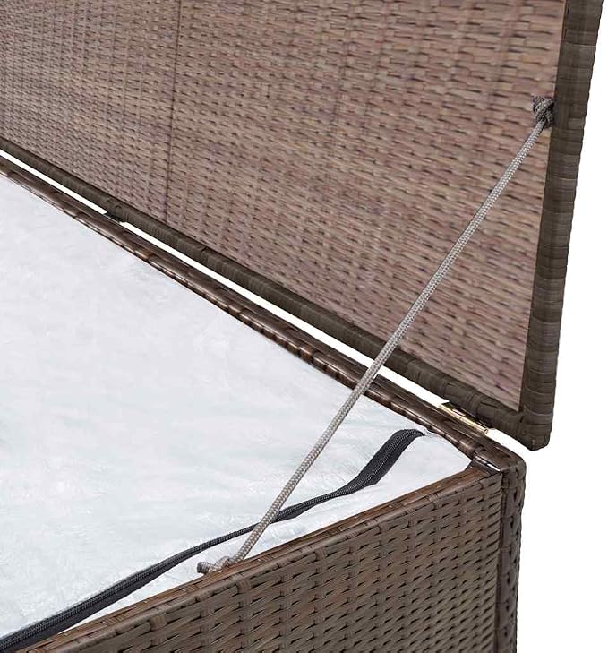 Outdoor Storage Box Brown 47.2x19.7x23.6 Inches PE Rattan Garden Chest with Lining, Weatherproof Patio Furniture Cover for Cushions, Blankets, Pillows, Gas Lift Lid & Steel Frame