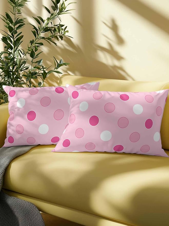 Waterproof Outdoor Pillow Set of 2 Pink Polka Dots Decorative Throw Pillows Cover & Insert 20x12 Inch Lumbar Pillowcase Funny Circles Spots Pillows for Couch Sofa Bed Patio Furniture Indoor Outdoor