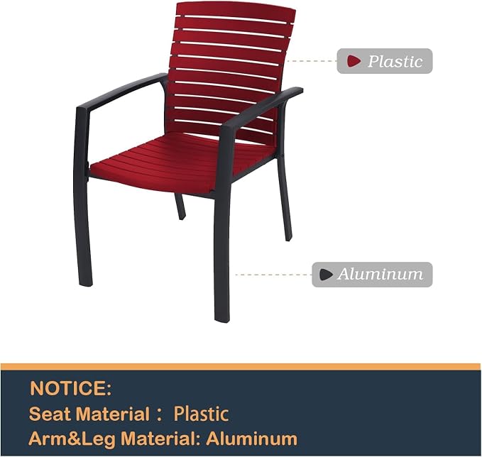 7 Piece Outdoor Patio 60" Rectangular Table and Aluminum Chairs Dining Set | Aluminum Frame Chairs, Resin Chair Seat, Resin Chair Back, 6 Piece Stackable Chairs, 1 Piece Black Metal Table, 6 Person Set