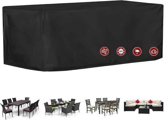 Patio Dining Table Sets Cover, Outdoor Dining Furniture Set Cover for Table with 6-8 Chairs, Patio Furniture Set Cover for Outdoor Sectional Sofa, Waterproof and Windproof, 126" L x 63" W x 28" H