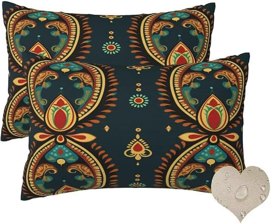 Outdoor Pillows Waterproof Set of 2 Outdoor Pillow Covers 16x24 Inch, Dark Throw Pillows Boho Pillow Covers, Summer Garden Decorative Pillows Outdoor Pillows for Patio Furniture Car Home Decor -hs492
