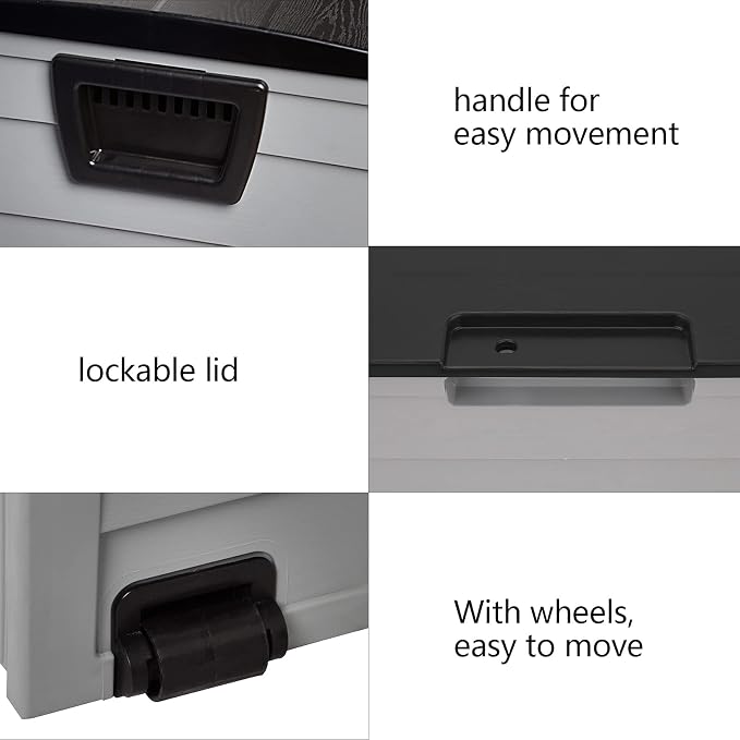 HomVent 75 Gallon Resin Deck Storage Box, Waterproof Outdoor Garden Deck Bin Patio Storage Deck Box with 2 Wheels, Outdoor Storage Container Furniture for Patio, Pool, Garden, Garage (Black)