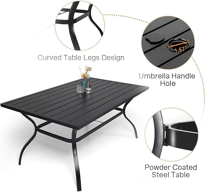 Anmutig 7-Piece Outdoor Patio Dining Set with 6 Swivel Chairs, Outdoor Furniture 6 Dining Swivel Chairs and Steel Frame Slat Rectangular Table with 1.57" Umbrella Hole for Backyard, Grey