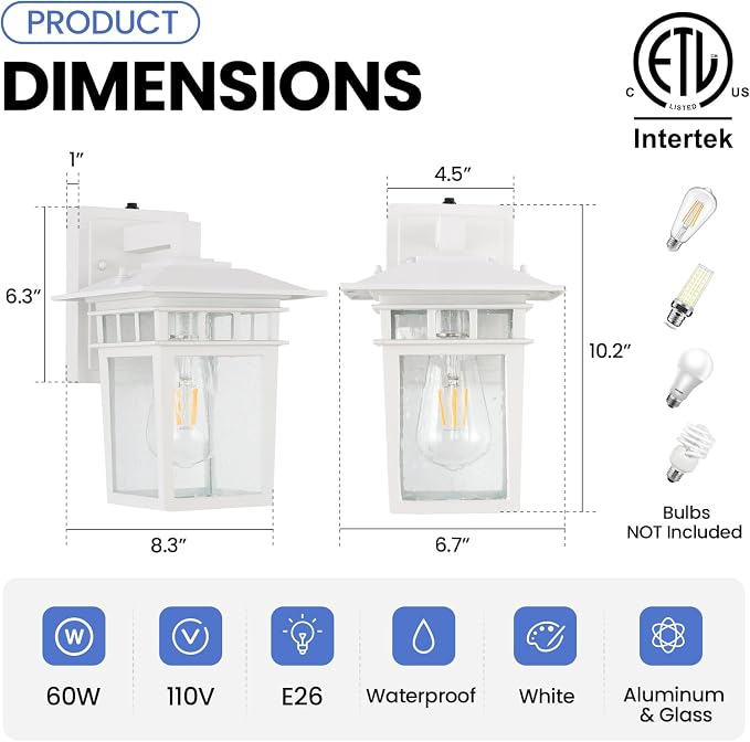 Dusk to Dawn White Outdoor Light Fixtures Wall Mount Seeded Glass