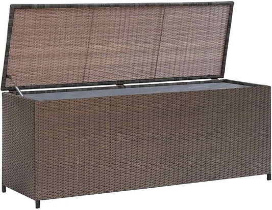 Patio Storage Box Outdoor PE Rattan 47.2"x19.7"x23.6" Brown Garden Deck Box with Steel Frame Weather-Resistant Furniture for Pool Toys Cushions