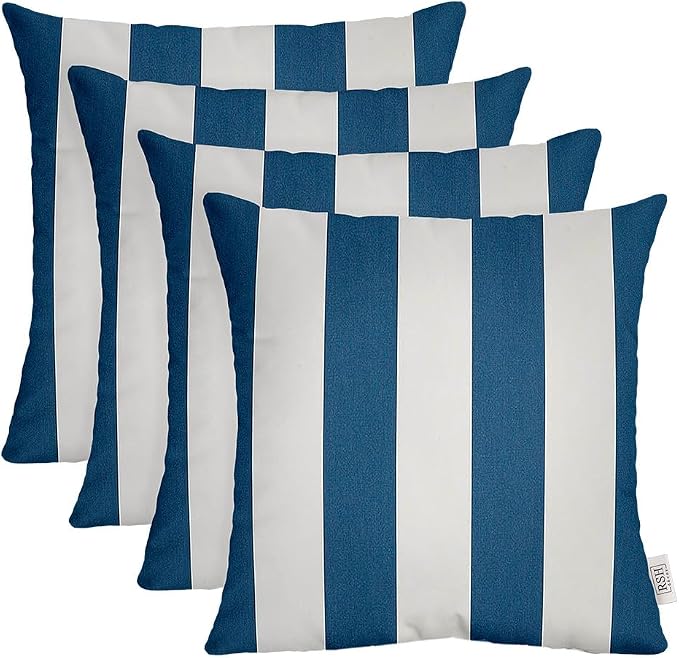 RSH DECOR: Sunbrella Square Throw Pillows Set of 4 | 24" x 24" | Water and Fade-Resistant Performance Fabric | Outdoor Pillow Covers with Down-Alternative Inserts | Cabana Regatta-Made in USA